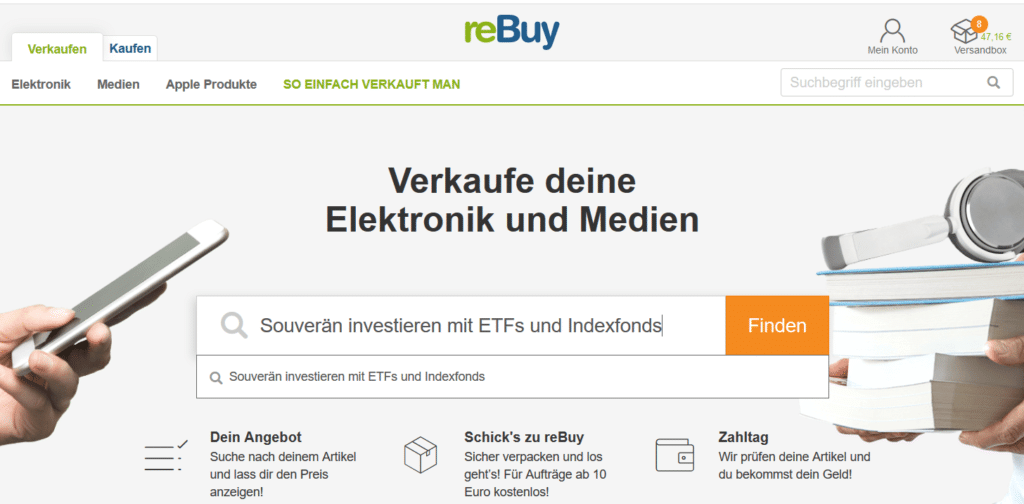 Verkaufsseite von reBuy für Medien und Elektronik